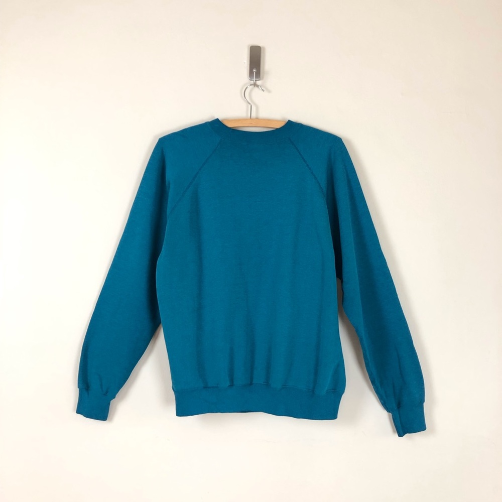 vintage 80s hanes worn in sweatshirt teal cotton blend sweater pullover grunge - Picture 8 of 9